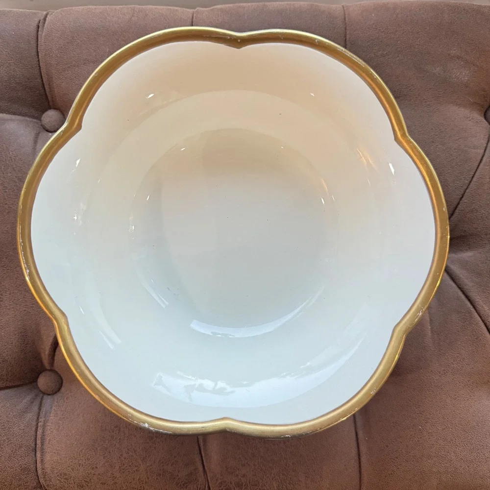Pottery Barn Este Italy Scalloped Gold Rim Large Serving‎ Bowls Set of 2 Ceramic